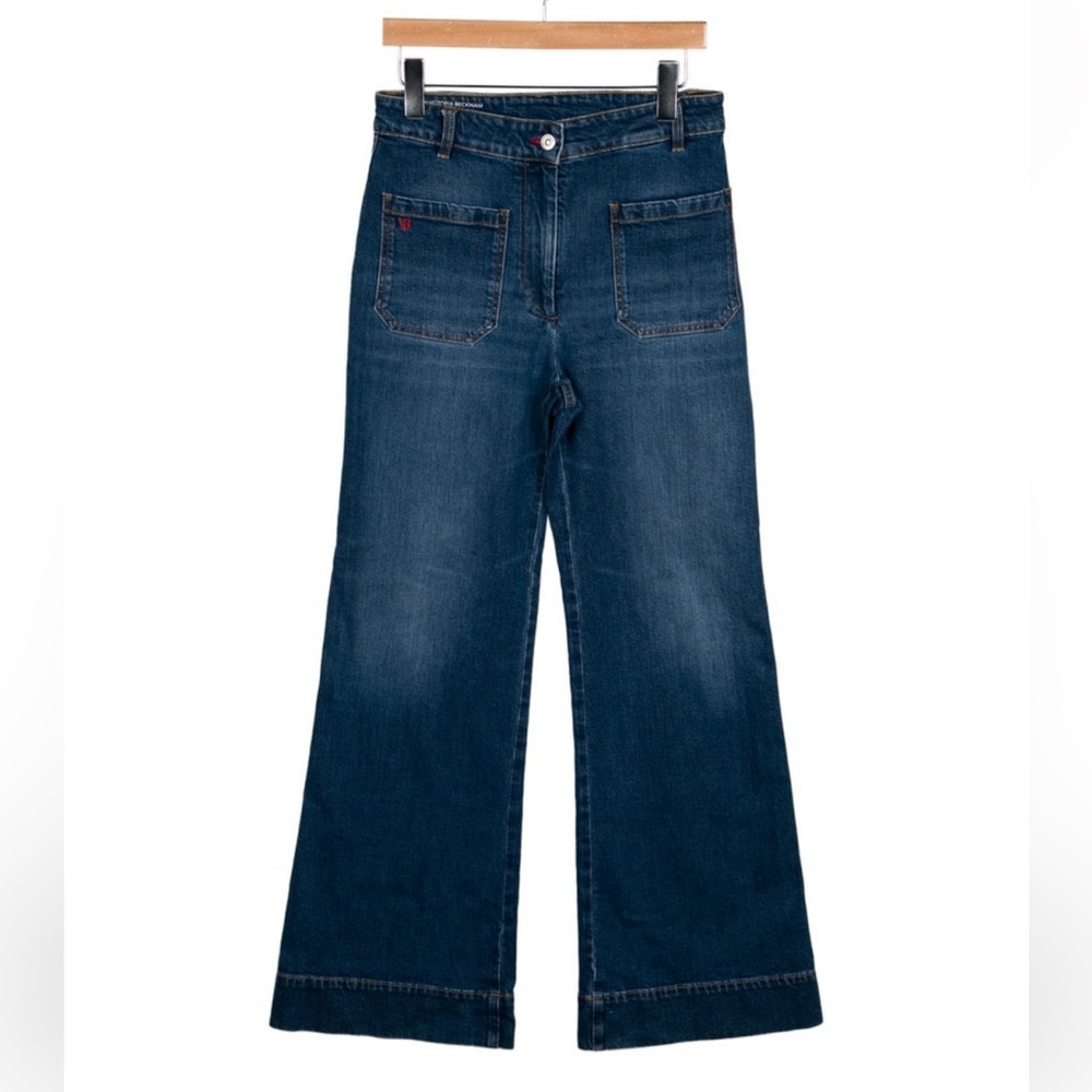 Victoria Beckham Blue Wide Leg Flare Jeans